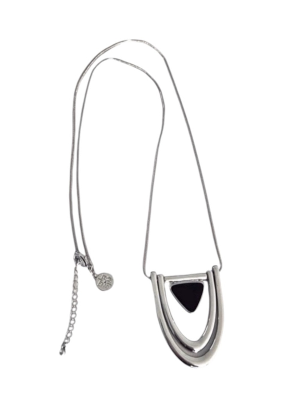 WHBM Long Chain Necklace Black Stone and Silver Toggle Pendant 15